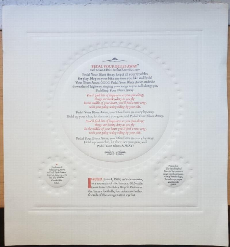 Image for Original Broadside - "Pedal Yours Blues Away; Earl Rouse & Bros.; Perfect Records, c. 1930 ... Issued June 4, 1989, in Sacramento ...."