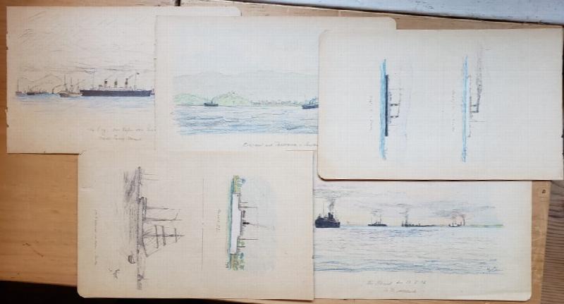 Image for Collection of Five Original Folk Art Drawings from Santos, Brazil, circa 1926