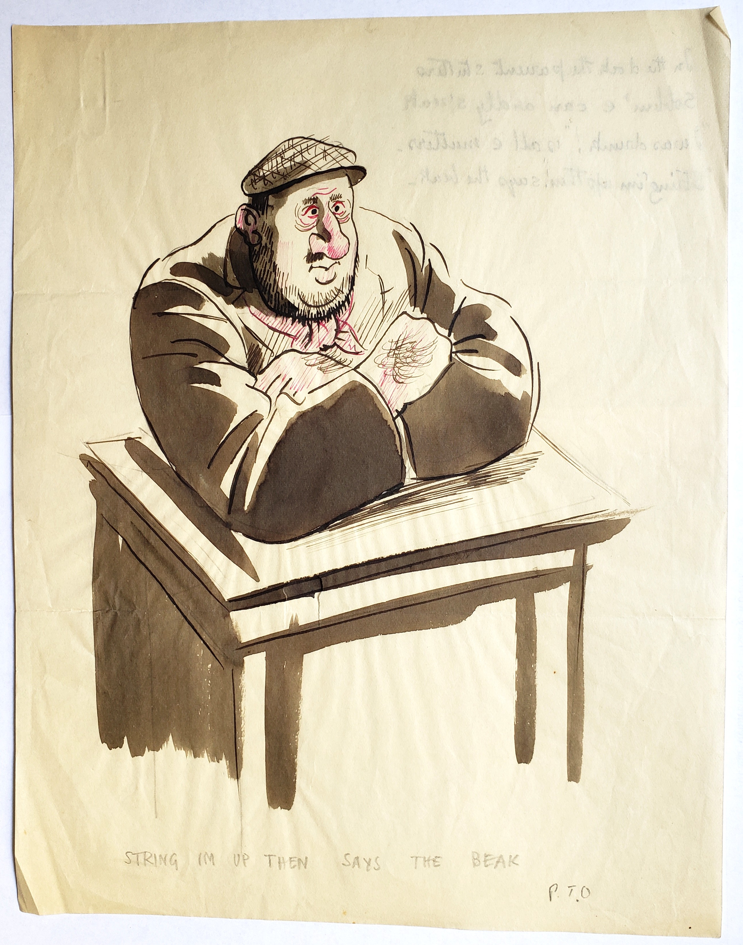 Collection of Four Original Preliminary Drawings by David Low, Three of Which Depict Hilaire Belloc, c. 1920s-1940s